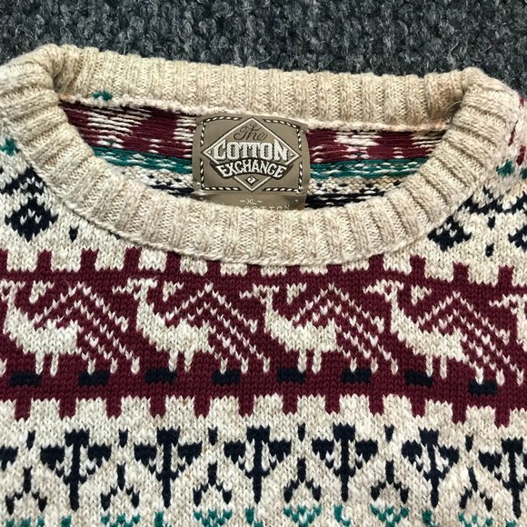 Vintage Men's "Cotton Exchange" Multi-Colored Cotton Sweater, Size XL - Picture 3 of 5
